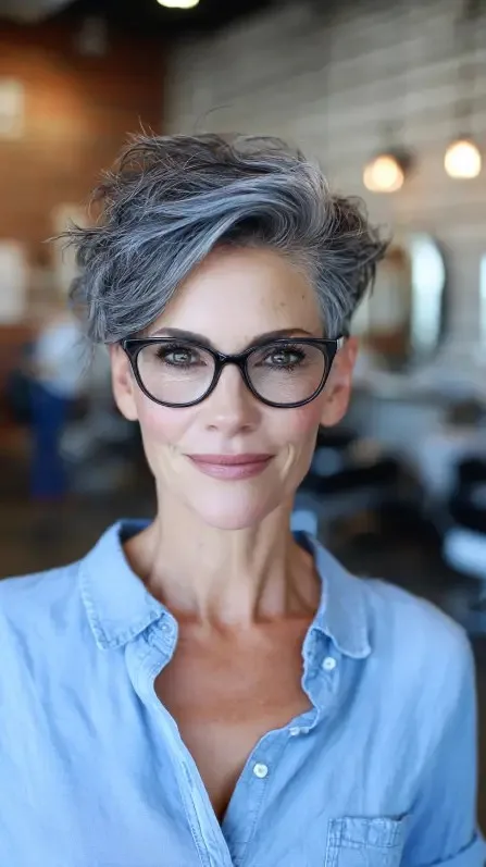 Textured Silver Pixie Cut with Playful Layers