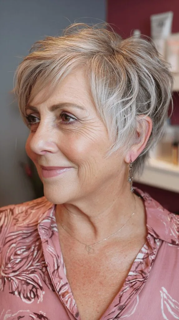 Textured Silver Pixie Cut with Soft Layers