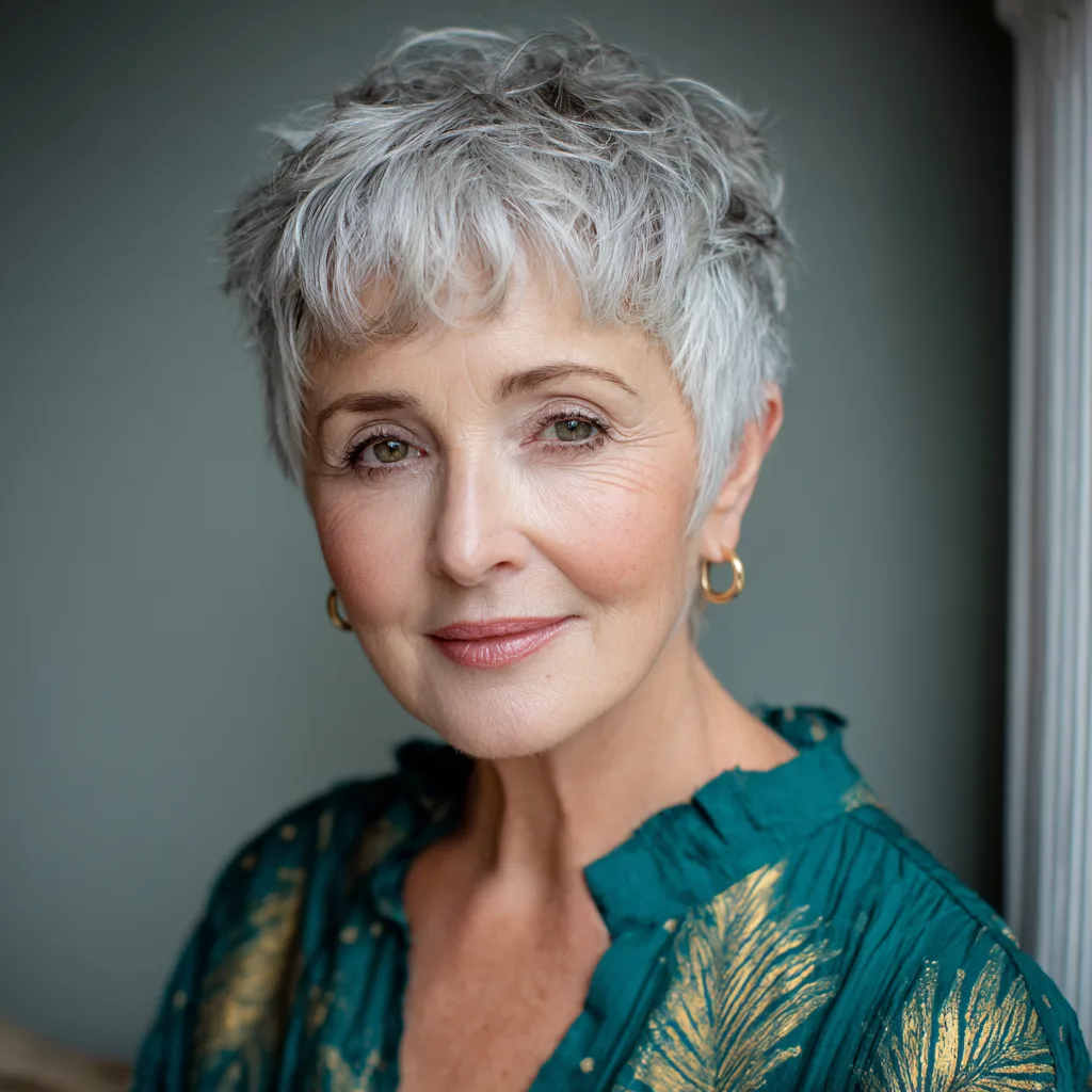 Textured Silver Pixie Cut with Soft Layers