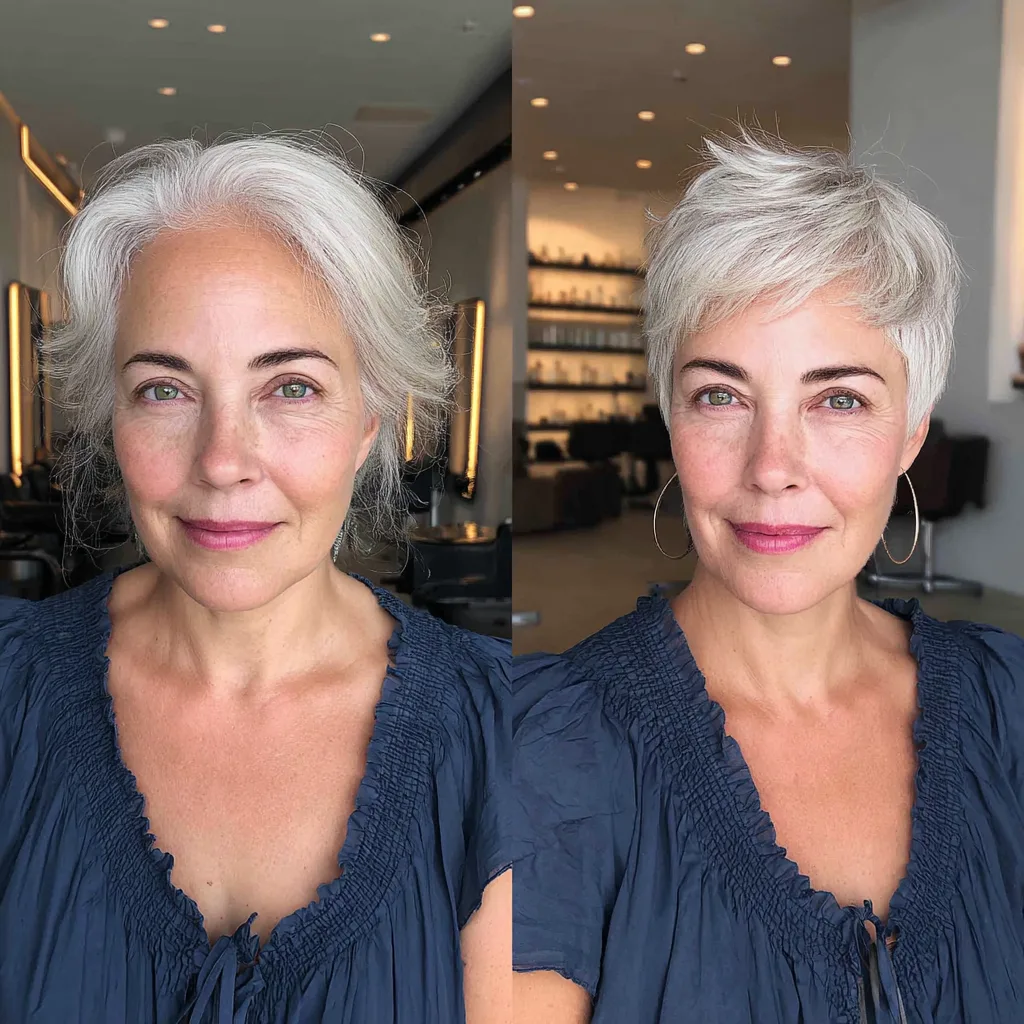 Textured Silver Pixie Cut with Soft Movement