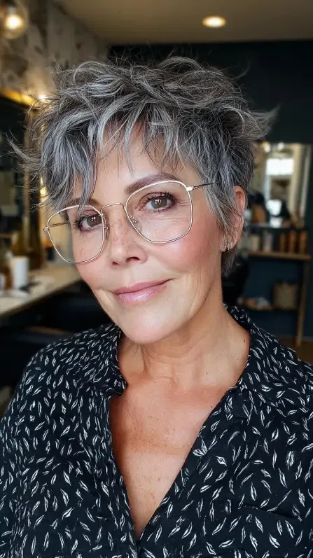 Textured Silver Pixie Cut with Soft Volume
