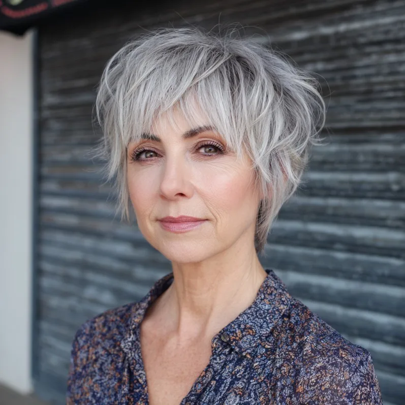 Textured Silver Pixie with Playful Layers
