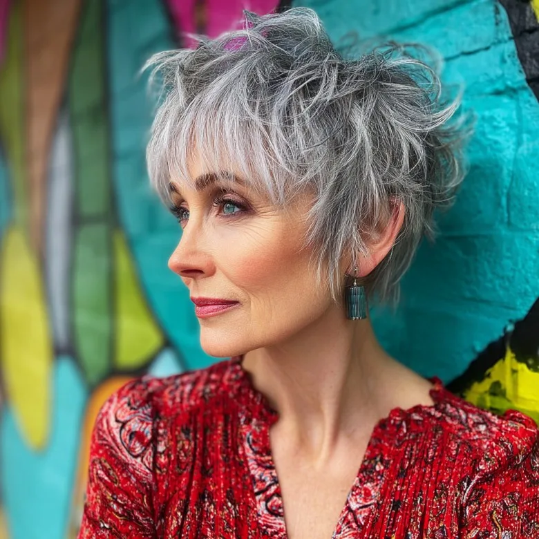 Textured Silver Pixie with Playful Volume