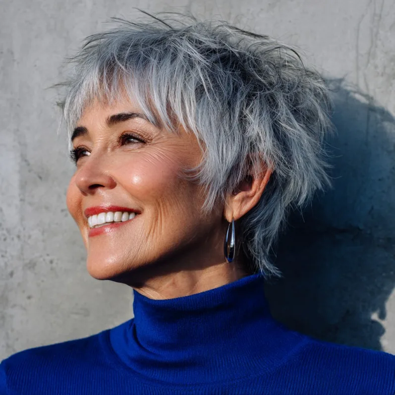Textured Silver Pixie with Playful Volume