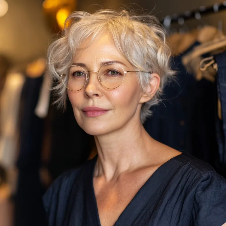 Textured Silver Pixie with Soft Curls