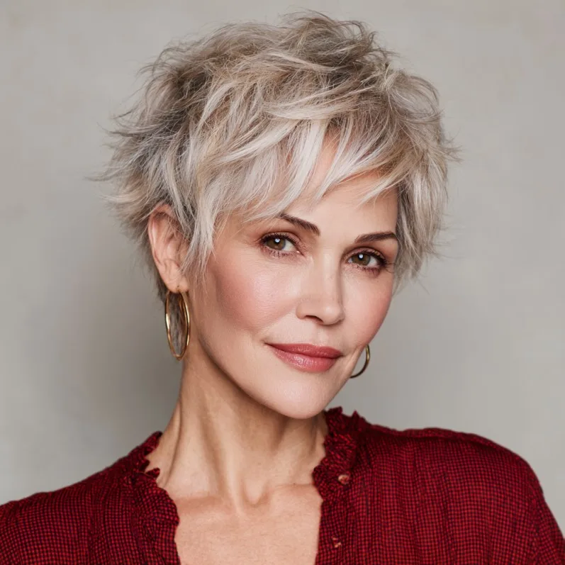Textured Silver Pixie with Soft Layers