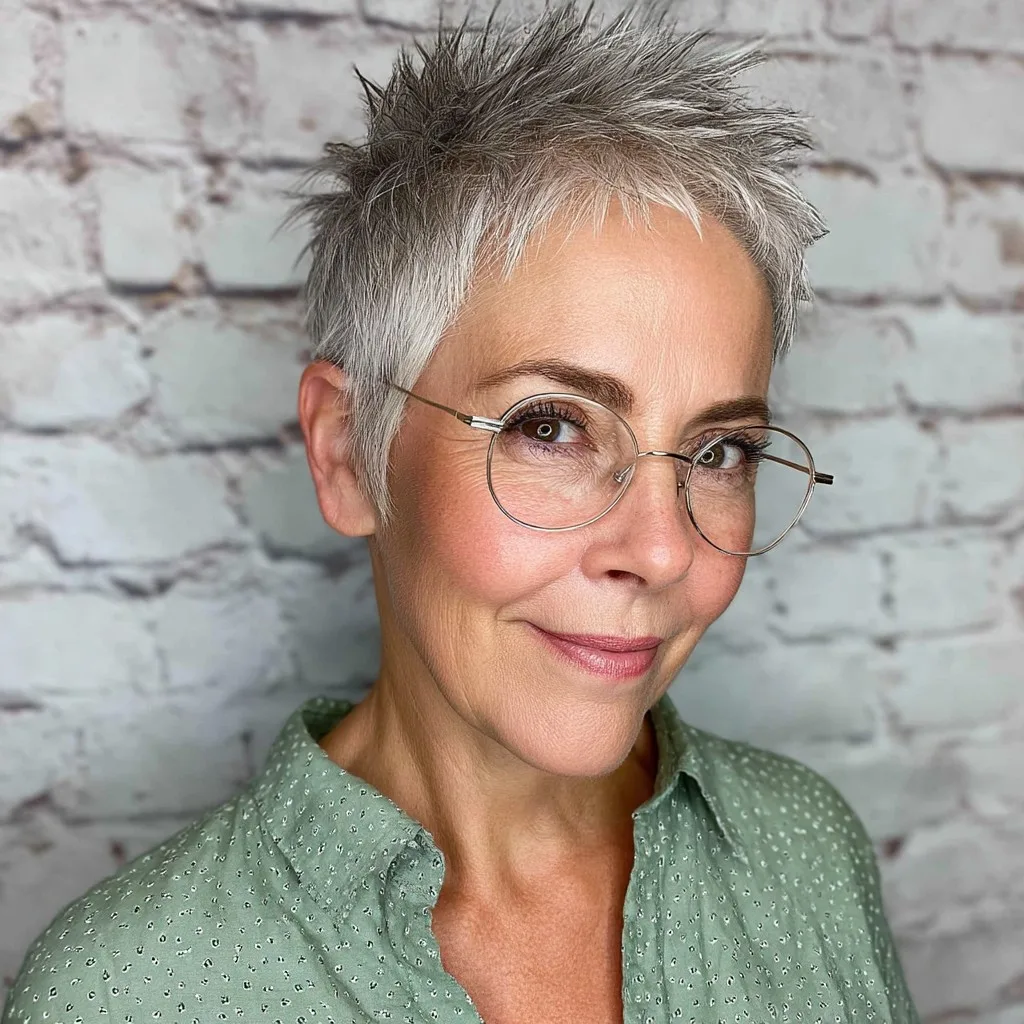Textured Silver Spiky Pixie with Defined Layers
