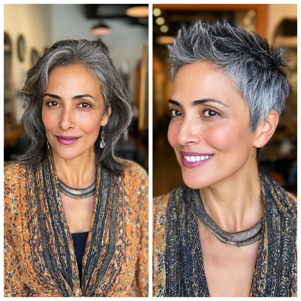 Textured Silver Spiky Pixie with Soft Layers
