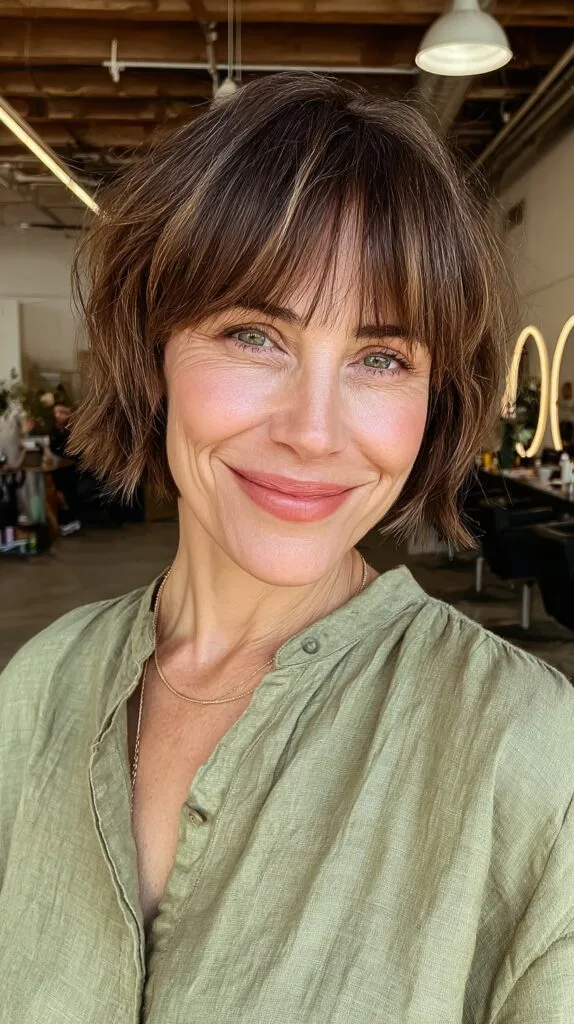Textured Tousled Bob with Swooping Bangs