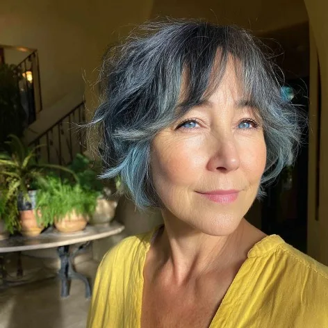 Textured Wavy Bob with Subtle Blue Highlights