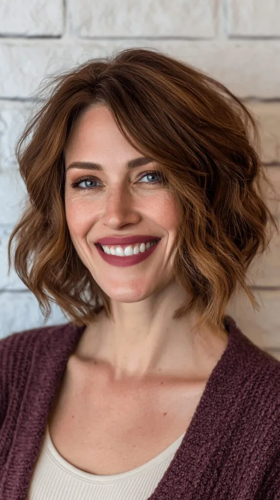 Textured Wavy Bob with Subtle Highlights