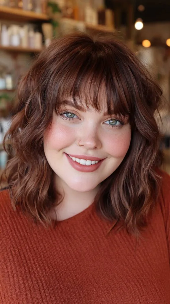 Textured Wavy Lob with Curtain Bangs