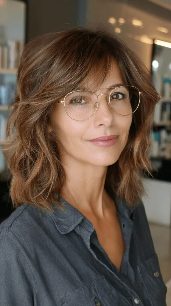 Textured Wavy Lob with Soft Blonde Highlights