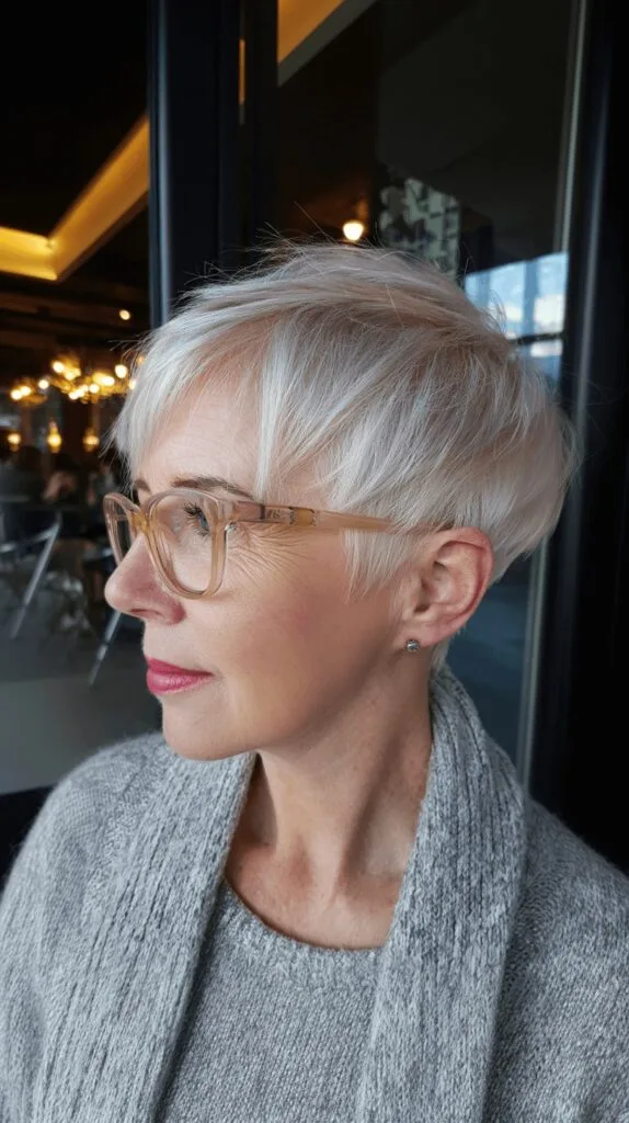 Textured White Pixie Cut with Soft Layers