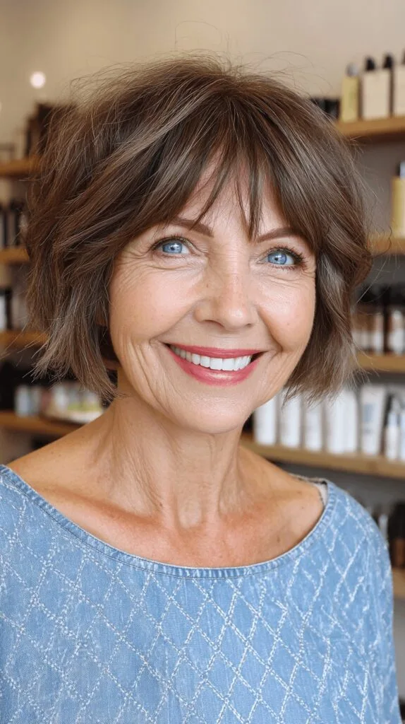 Textured Wispy Bangs with Modern Bob Cut