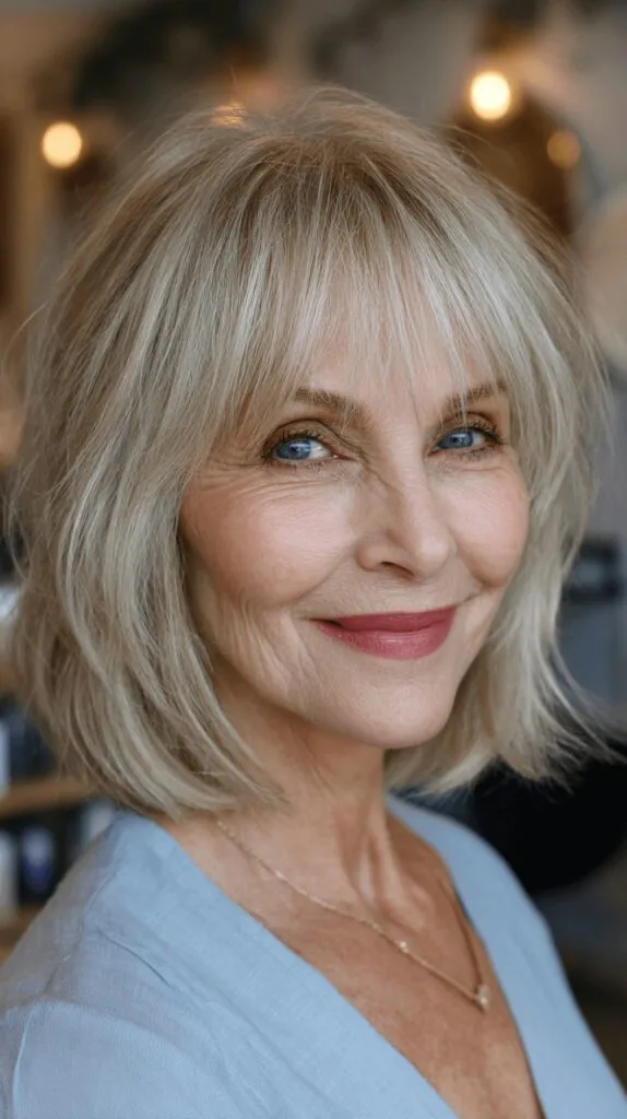 Textured Wispy Bangs with Soft Layered Lob