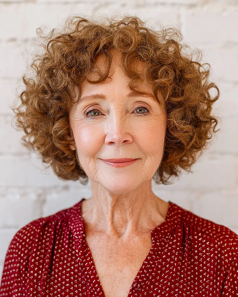 Tight brown ringlet bob for petite senior women