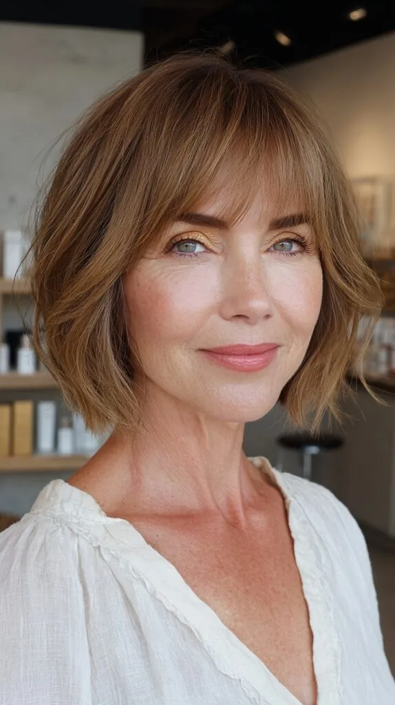 Timeless Golden Tousled Bob with Feathered Layers