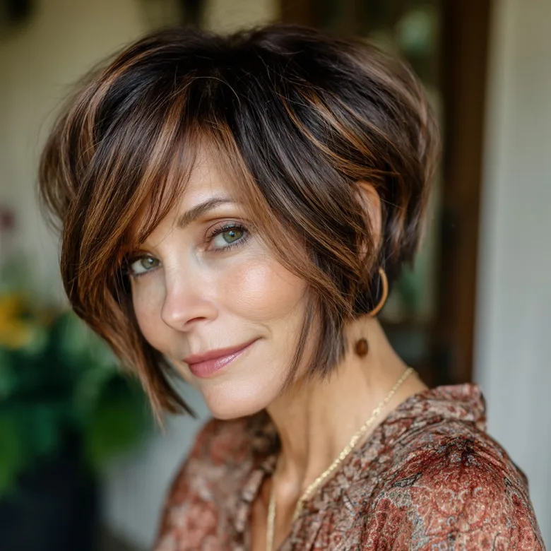 Trendy Textured Bob with Warm Highlights