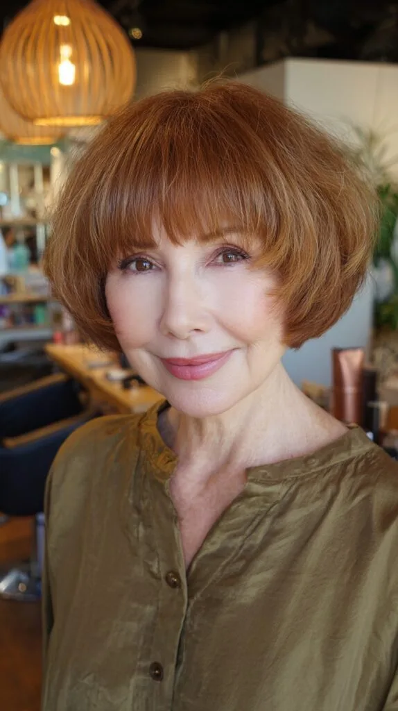 Vibrant Copper Rounded Bob with Soft Bangs