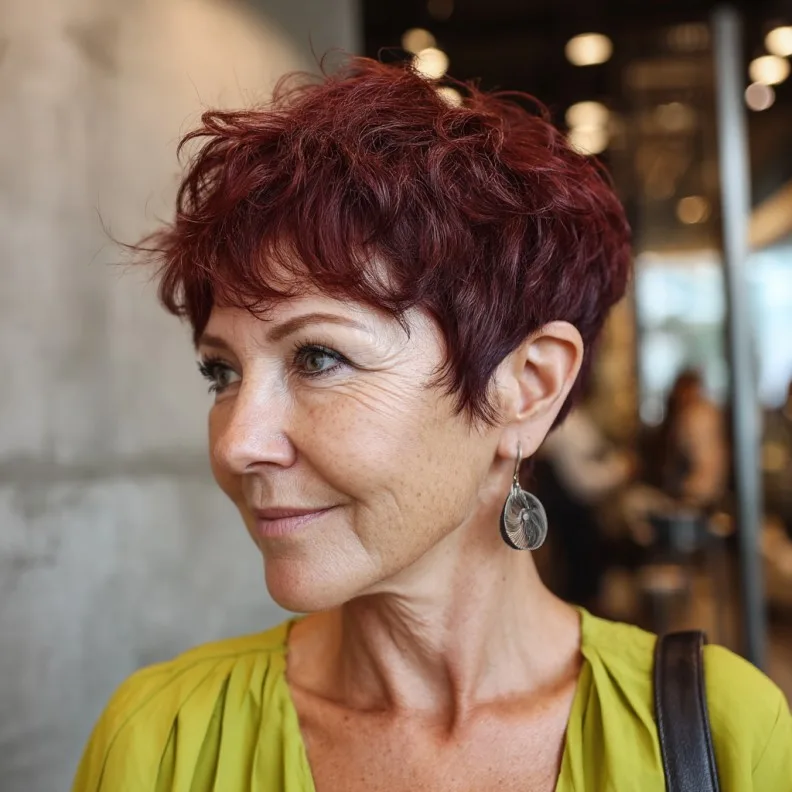 Vibrant Short Red Wine Pixie Cut with Textured Layers