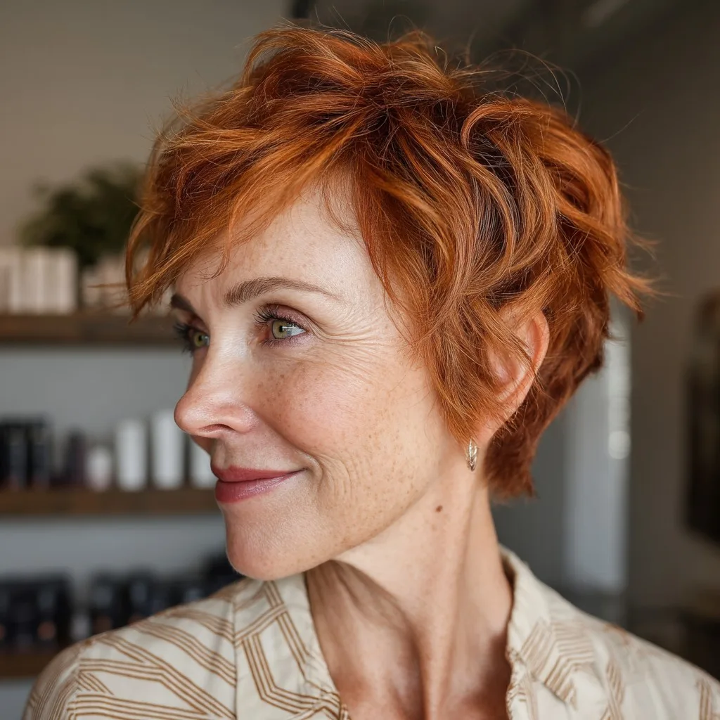Vibrant Textured Copper Pixie with Soft Layers