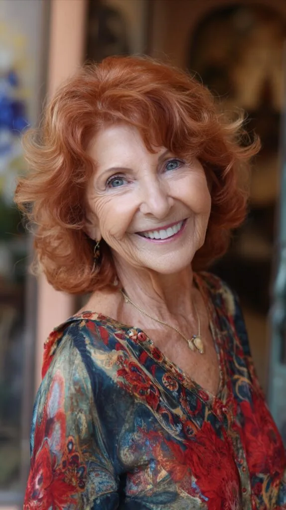Voluminous Copper Long Bob with Interior Layers and Feathered Fringe
