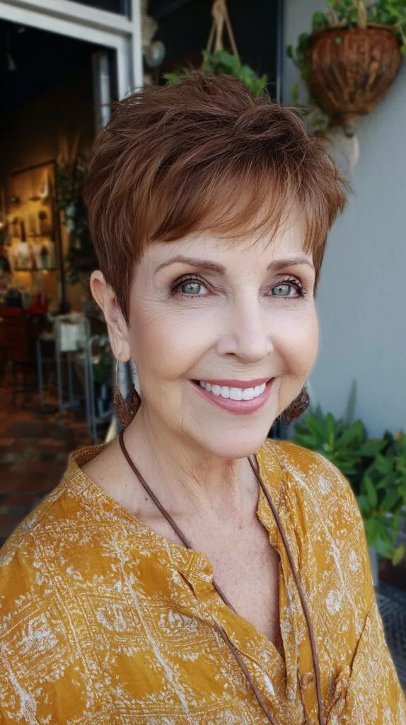 Warm Auburn Pixie with Micro-Fringe and Textured Crown