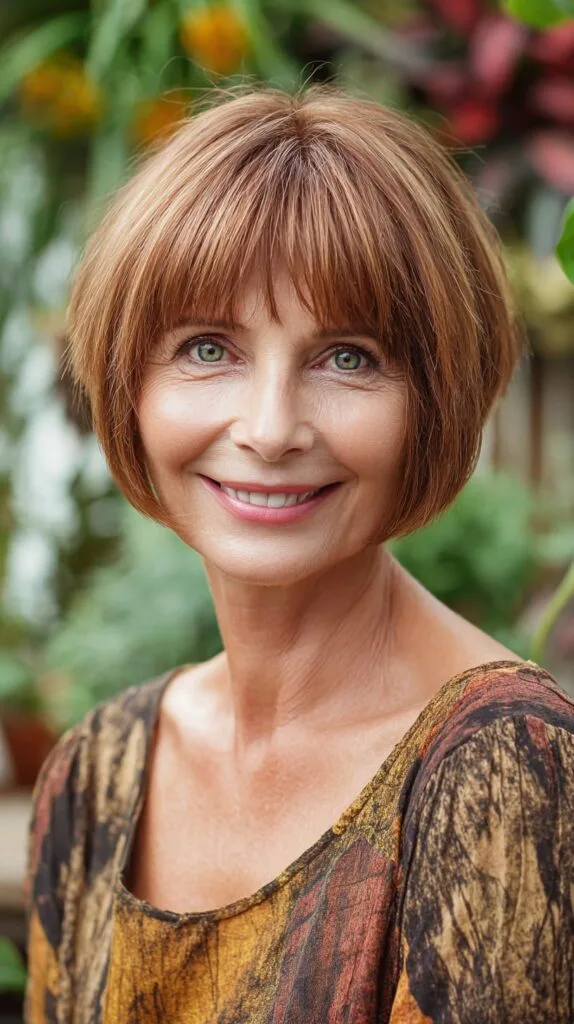 Warm Auburn Rounded Stacked Bob with Micro Fringe