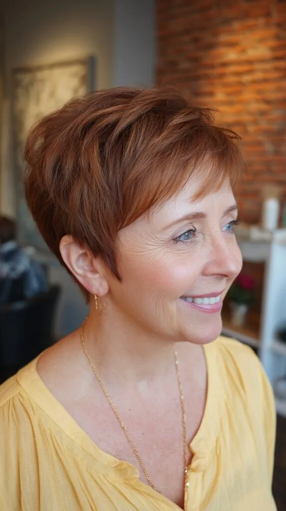 Warm Auburn Textured Pixie with Soft Volume