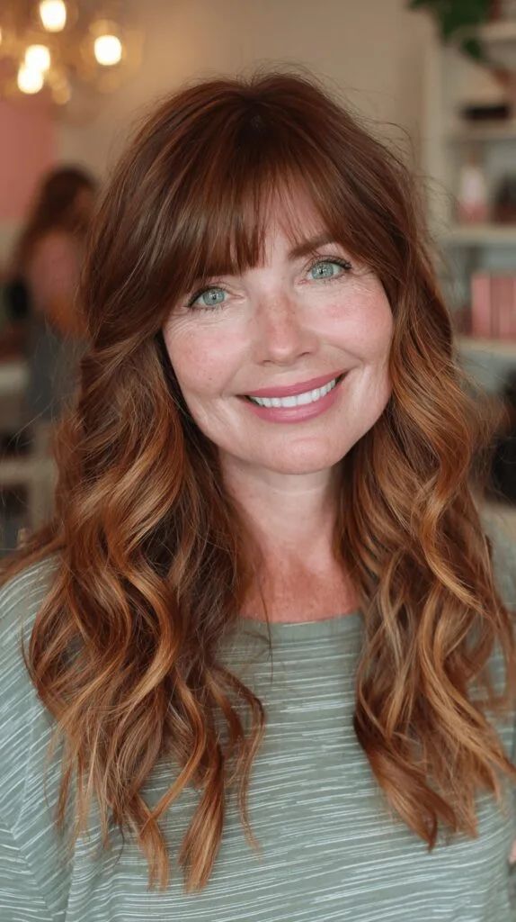 Warm Auburn Waves with Soft Bangs