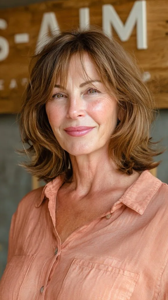 Warm Chestnut Layers with Sweeping Side Bangs