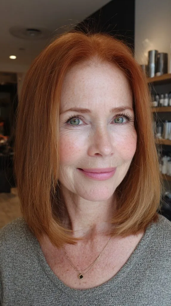 Warm Copper Blunt Lob with Inward-Turned Ends