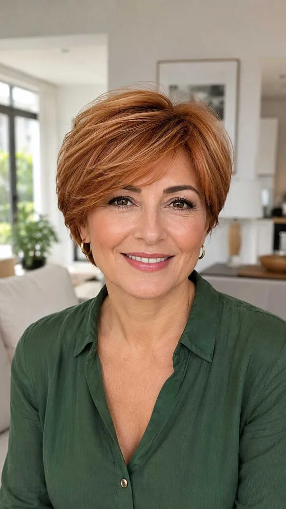 Warm Copper Pixie with Sweeping Side Fringe
