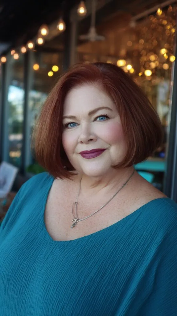 Warm Copper Rounded Chin-Length Bob with Subtle Interior Graduation