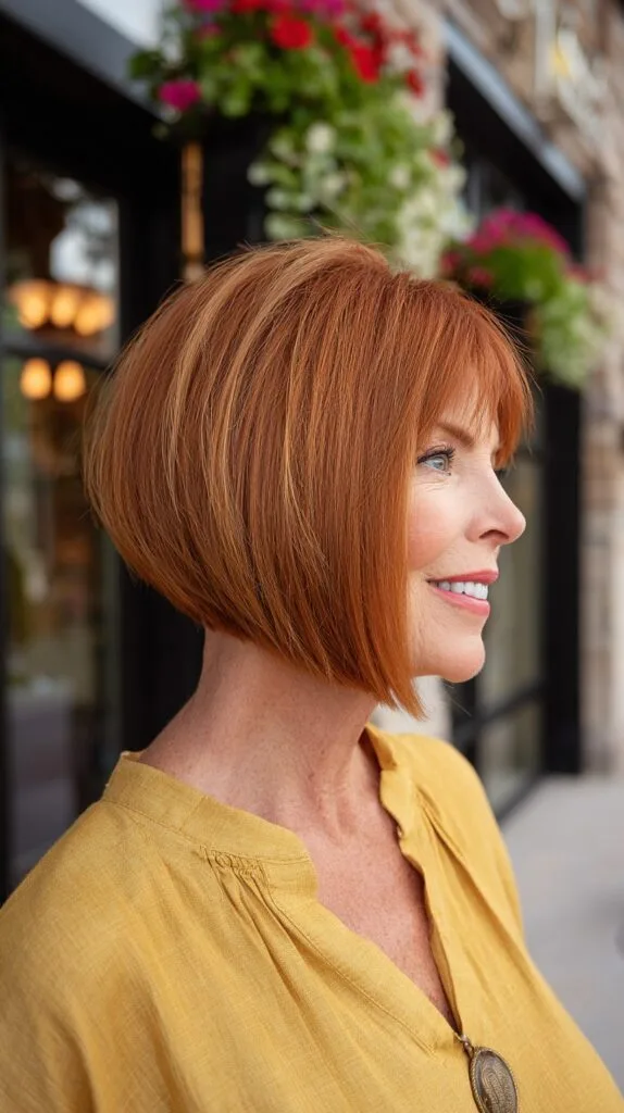 Warm Copper Rounded Graduated Bob with Blunt Front Edge