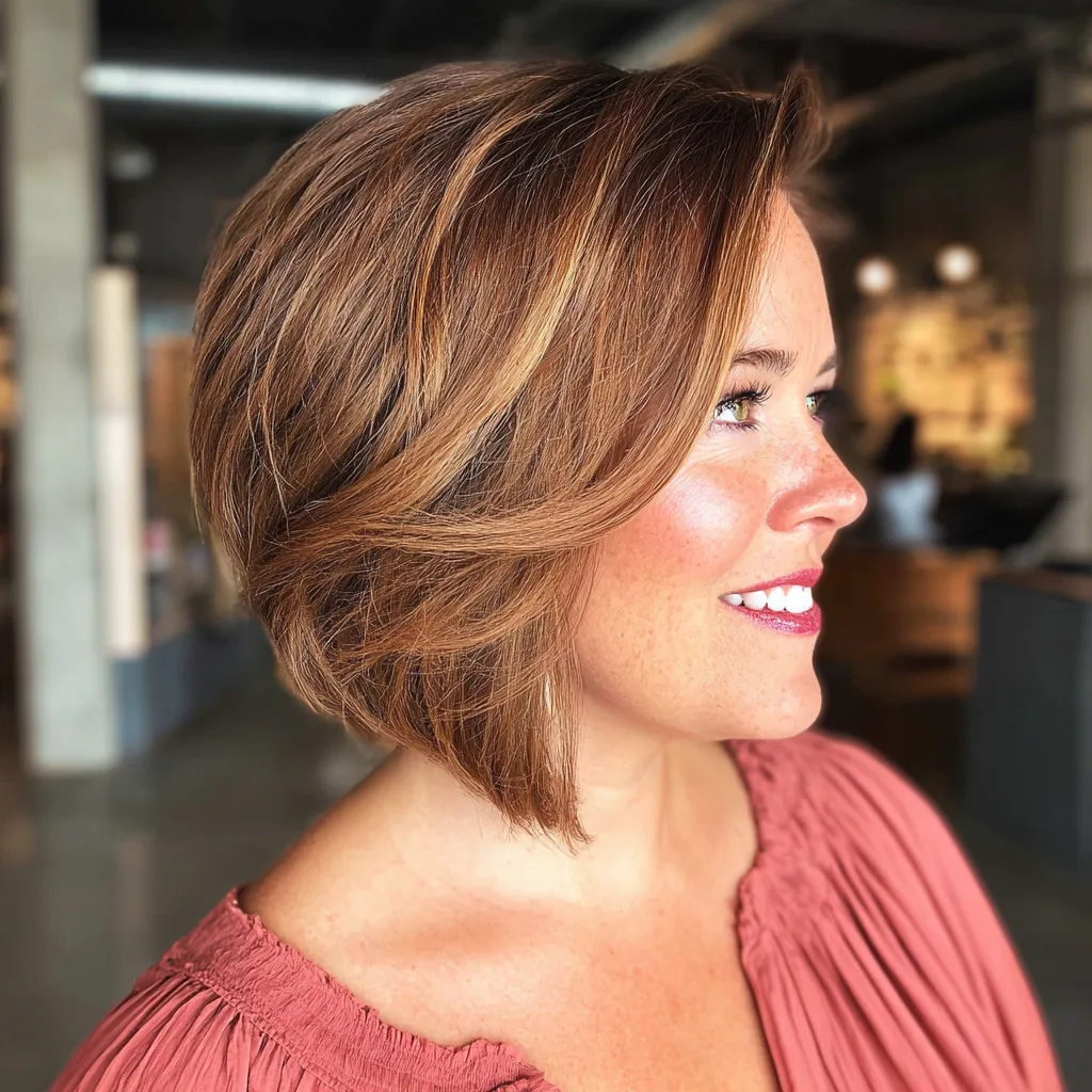 Warm Layered Angular Bob with Soft Highlights