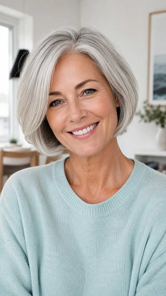 Airy light silver bob with soft effortless bend