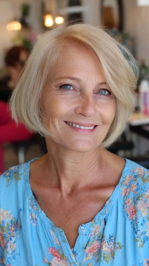 Airy Side-Parted Blonde Chin-Grazing Bob with Subtle Interior Graduation