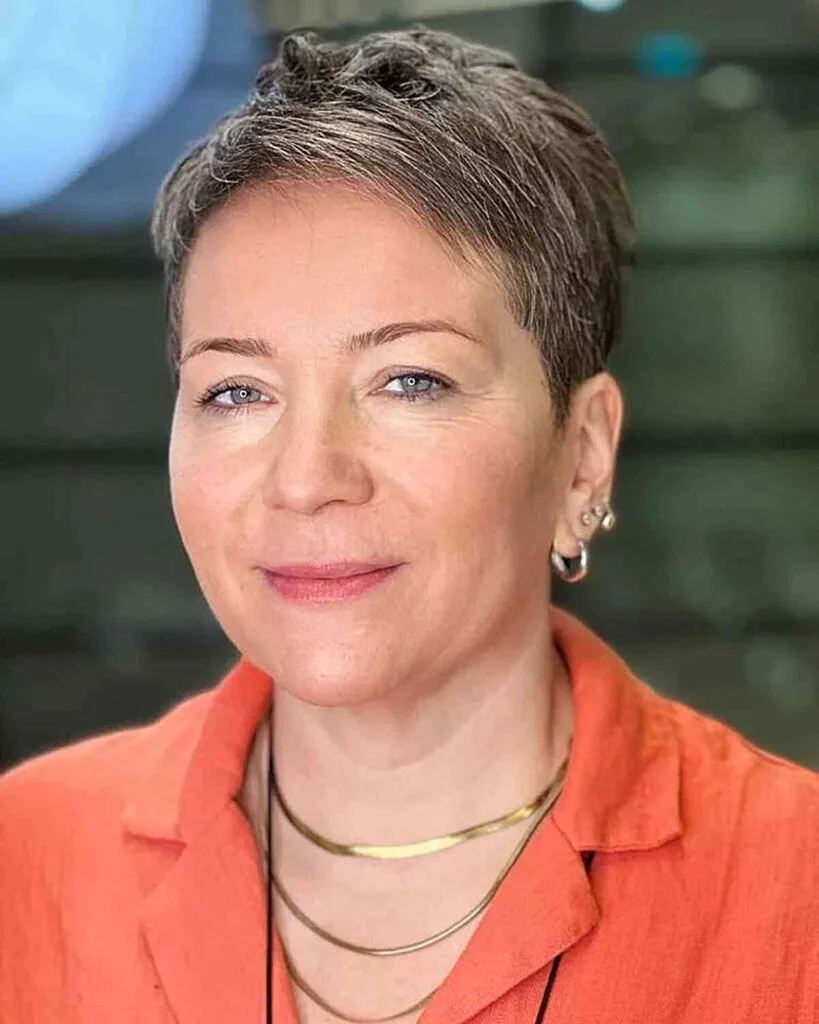 Ashy Brownish Grey Short Pixie for Old Ladies with Thin Hair