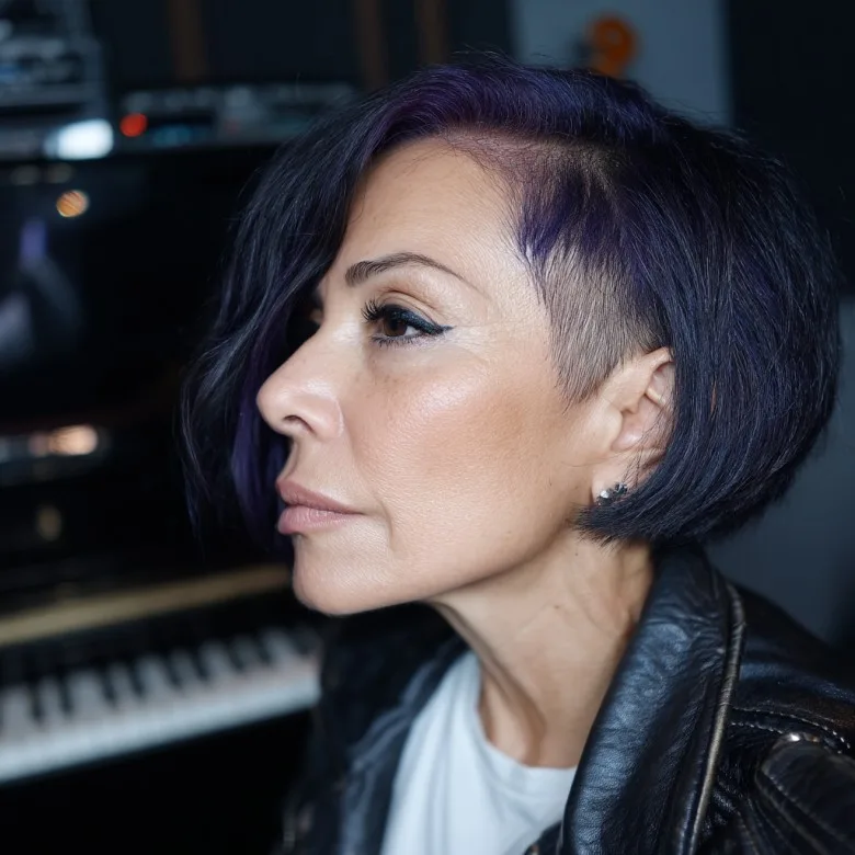 Bold Edgy Bob with Vibrant Purple Highlights