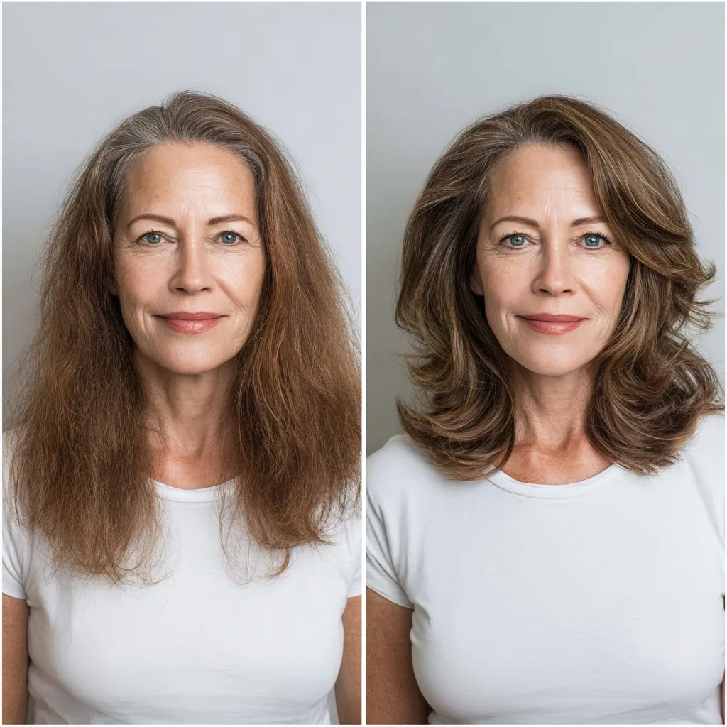 Bouncy Feathered Shoulder-Length Cut with Side-Swept Face Frame