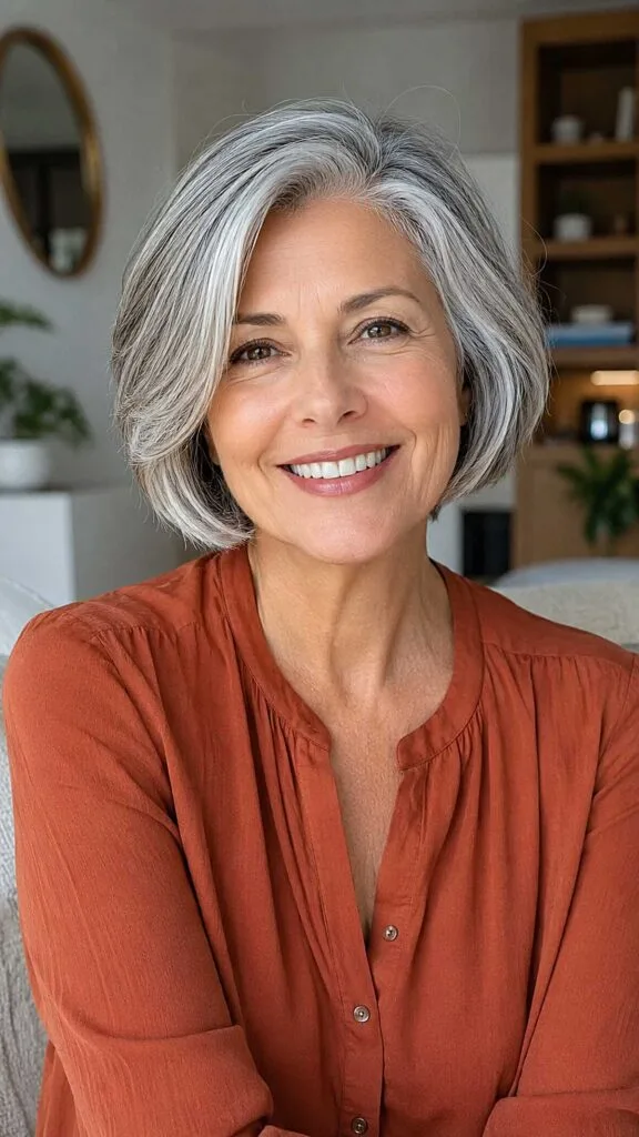 Bright silver bob with long sweeping side bang