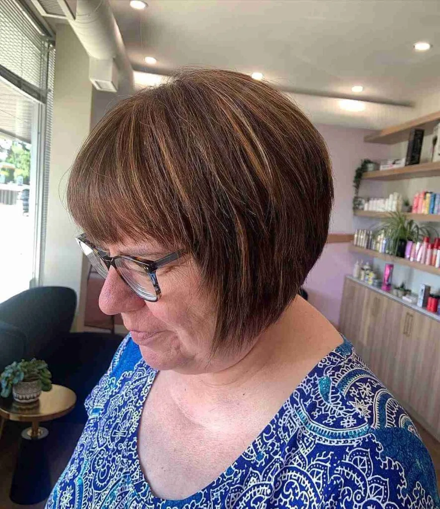 Brunette Layered Bob with Highlights for a Lady in Her 50s