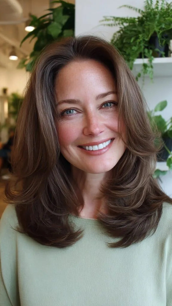 Brushed-Back Face-Framing Shoulder Layers with Feathered Ends