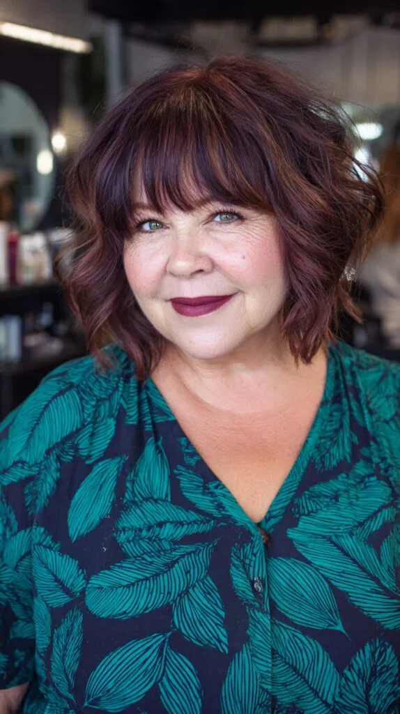 Burgundy Layered Bob with Soft Waves