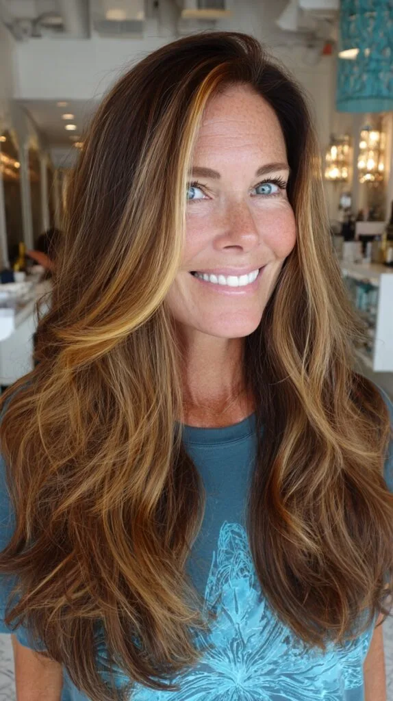 Caramel-Rooted Long Layers with One-Side Money Piece