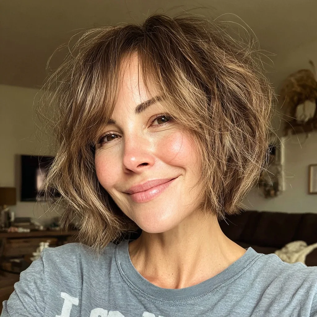 Casual Textured Bob with Soft Curtain Bangs