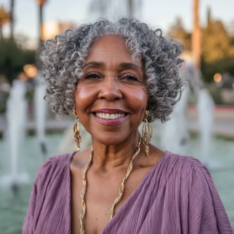 Charming Curly Silver Bob with Defined Ringlets