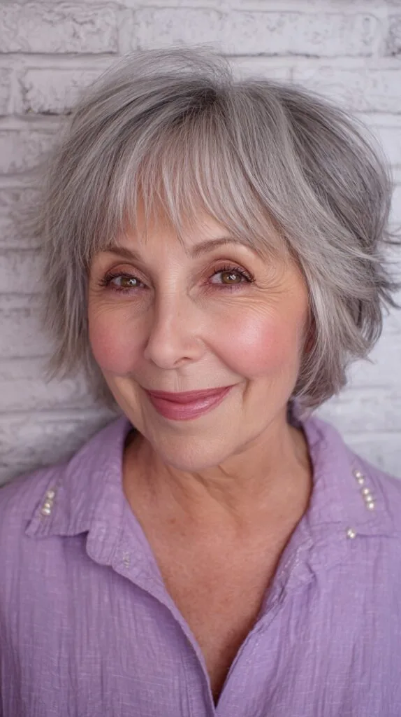 Charming Gray Feathered Bob for Elegant Seniors
